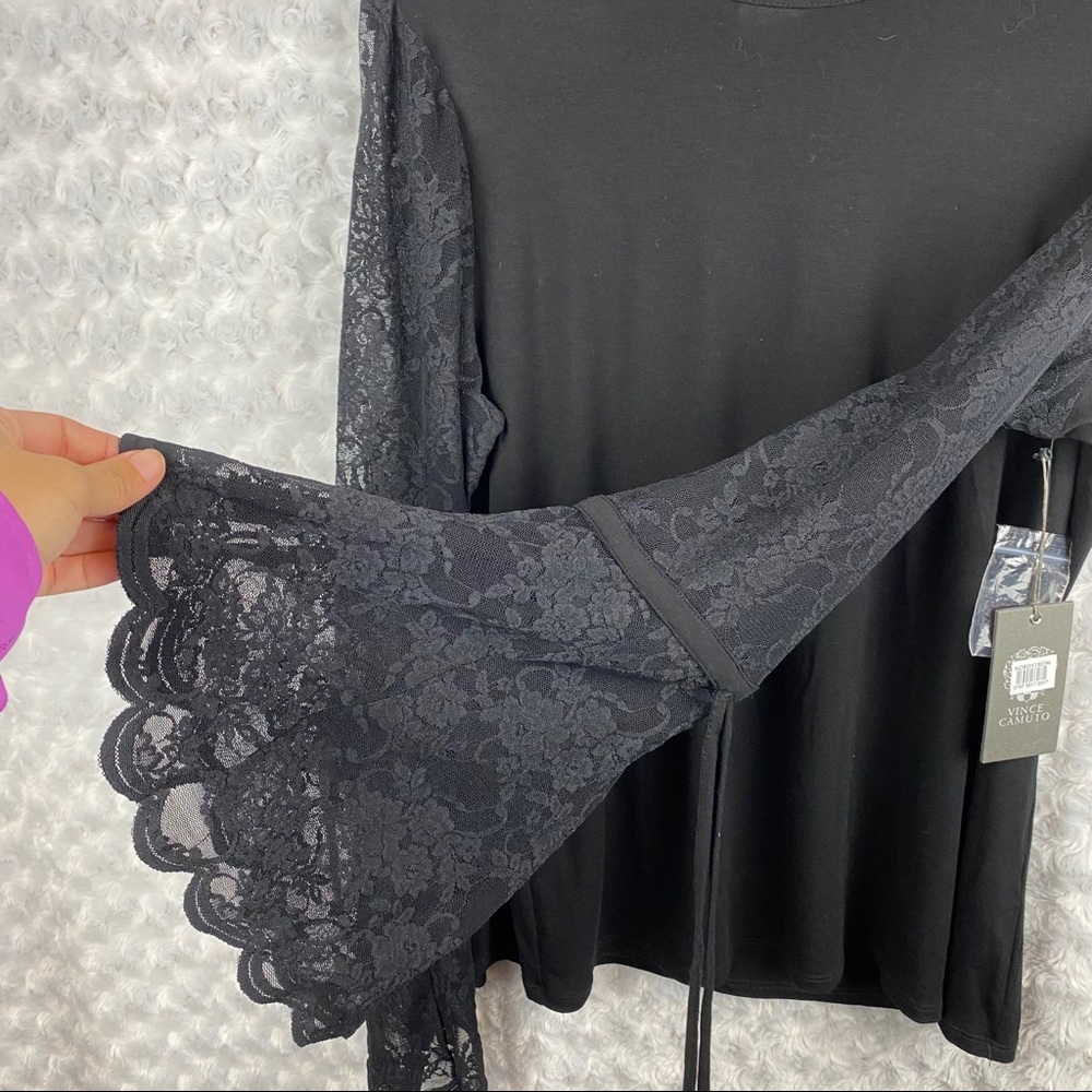 NWT Vince Camuto Lace Bell Sleeve Top Black - Picture 5 of 14